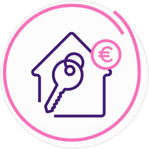 Mājas iegādes simbols ar eiro zīmi, hipotēka